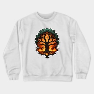 Burning Tree Design: Intricate Details and Vibrant Colors for Boldness and Environmental Awareness Crewneck Sweatshirt